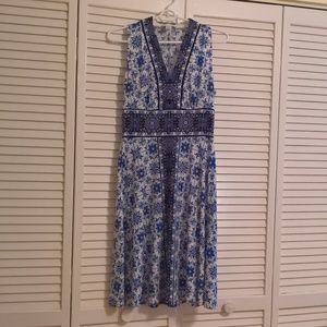 London Times Blue and White Floral Dress